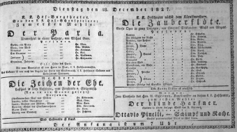 Theaterzettel (Oper und Burgtheater in Wien) 18271218 Seite: 1