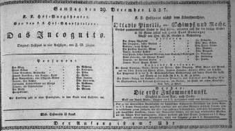 Theaterzettel (Oper und Burgtheater in Wien) 18271229 Seite: 1