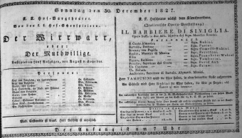 Theaterzettel (Oper und Burgtheater in Wien) 18271230 Seite: 1