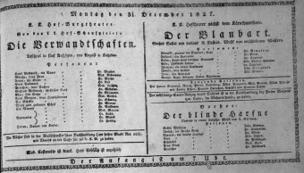 Theaterzettel (Oper und Burgtheater in Wien) 18271231 Seite: 1