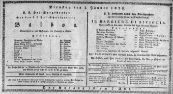 Theaterzettel (Oper und Burgtheater in Wien) 18280101 Seite: 1