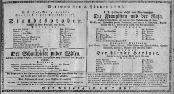 Theaterzettel (Oper und Burgtheater in Wien) 18280102 Seite: 1