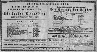Theaterzettel (Oper und Burgtheater in Wien) 18280104 Seite: 1