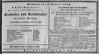Theaterzettel (Oper und Burgtheater in Wien) 18280106 Seite: 1