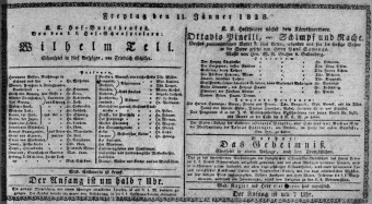 Theaterzettel (Oper und Burgtheater in Wien) 18280111 Seite: 1