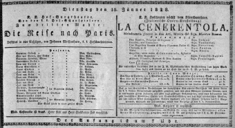 Theaterzettel (Oper und Burgtheater in Wien) 18280115 Seite: 1