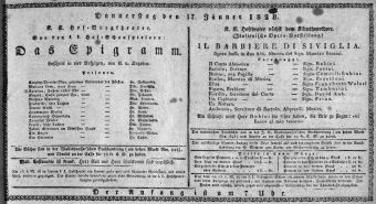 Theaterzettel (Oper und Burgtheater in Wien) 18280117 Seite: 1