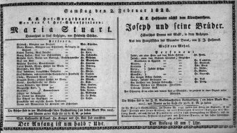 Theaterzettel (Oper und Burgtheater in Wien) 18280202 Seite: 1