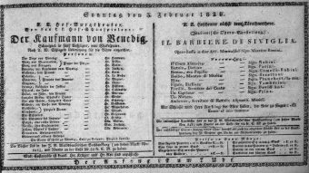 Theaterzettel (Oper und Burgtheater in Wien) 18280203 Seite: 1