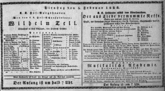 Theaterzettel (Oper und Burgtheater in Wien) 18280205 Seite: 1