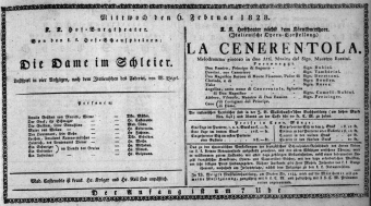 Theaterzettel (Oper und Burgtheater in Wien) 18280206 Seite: 1