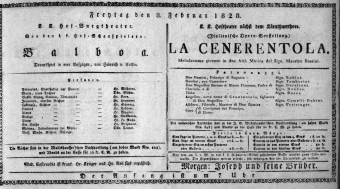 Theaterzettel (Oper und Burgtheater in Wien) 18280208 Seite: 1