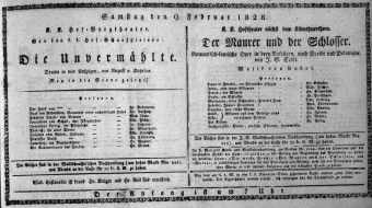 Theaterzettel (Oper und Burgtheater in Wien) 18280209 Seite: 1