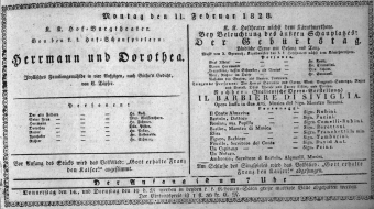 Theaterzettel (Oper und Burgtheater in Wien) 18280211 Seite: 1