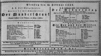 Theaterzettel (Oper und Burgtheater in Wien) 18280212 Seite: 1