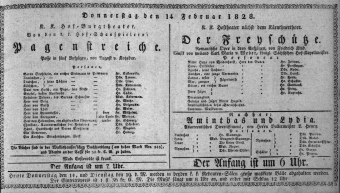 Theaterzettel (Oper und Burgtheater in Wien) 18280214 Seite: 1