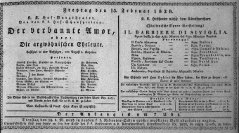 Theaterzettel (Oper und Burgtheater in Wien) 18280215 Seite: 1