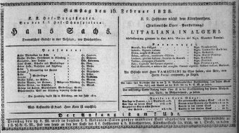 Theaterzettel (Oper und Burgtheater in Wien) 18280216 Seite: 1