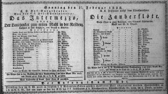 Theaterzettel (Oper und Burgtheater in Wien) 18280217 Seite: 1