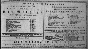 Theaterzettel (Oper und Burgtheater in Wien) 18280219 Seite: 1