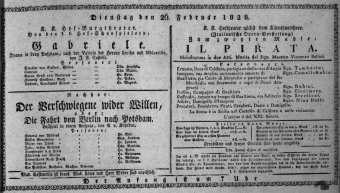 Theaterzettel (Oper und Burgtheater in Wien) 18280226 Seite: 1