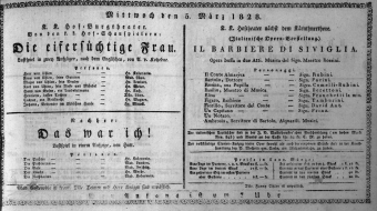 Theaterzettel (Oper und Burgtheater in Wien) 18280305 Seite: 1