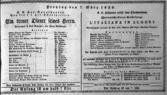 Theaterzettel (Oper und Burgtheater in Wien) 18280307 Seite: 1