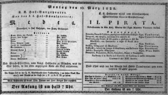Theaterzettel (Oper und Burgtheater in Wien) 18280310 Seite: 1