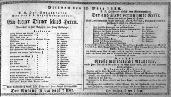 Theaterzettel (Oper und Burgtheater in Wien) 18280312 Seite: 1