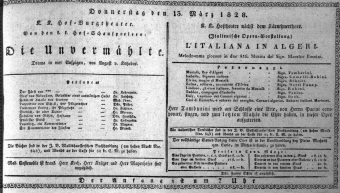 Theaterzettel (Oper und Burgtheater in Wien) 18280313 Seite: 1