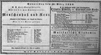 Theaterzettel (Oper und Burgtheater in Wien) 18280320 Seite: 1