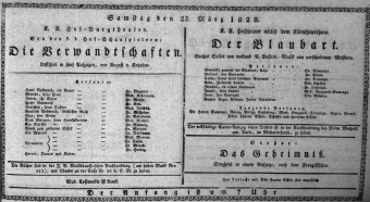 Theaterzettel (Oper und Burgtheater in Wien) 18280322 Seite: 1