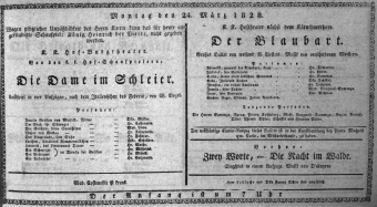 Theaterzettel (Oper und Burgtheater in Wien) 18280324 Seite: 1