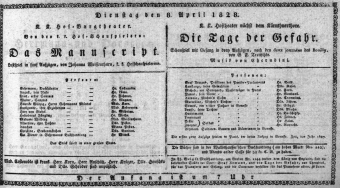 Theaterzettel (Oper und Burgtheater in Wien) 18280408 Seite: 1