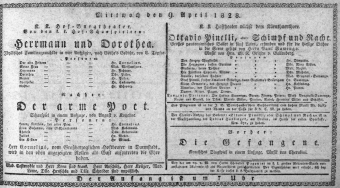 Theaterzettel (Oper und Burgtheater in Wien) 18280409 Seite: 1