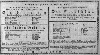Theaterzettel (Oper und Burgtheater in Wien) 18280410 Seite: 1
