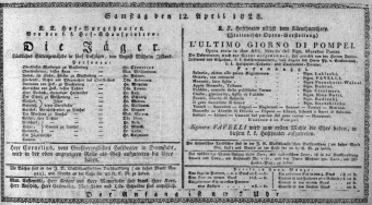 Theaterzettel (Oper und Burgtheater in Wien) 18280412 Seite: 1