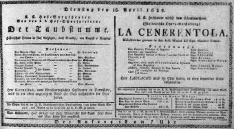 Theaterzettel (Oper und Burgtheater in Wien) 18280415 Seite: 1