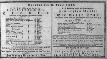 Theaterzettel (Oper und Burgtheater in Wien) 18280420 Seite: 1