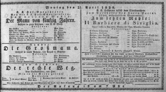 Theaterzettel (Oper und Burgtheater in Wien) 18280421 Seite: 1