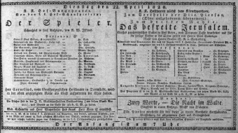 Theaterzettel (Oper und Burgtheater in Wien) 18280422 Seite: 1