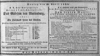 Theaterzettel (Oper und Burgtheater in Wien) 18280428 Seite: 1