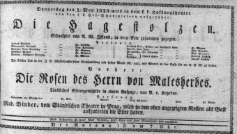 Theaterzettel (Oper und Burgtheater in Wien) 18280501 Seite: 1
