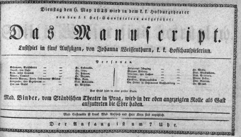 Theaterzettel (Oper und Burgtheater in Wien) 18280506 Seite: 1