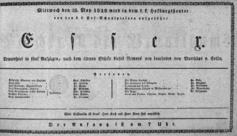 Theaterzettel (Oper und Burgtheater in Wien) 18280528 Seite: 1