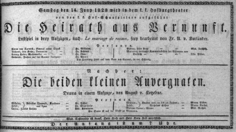 Theaterzettel (Oper und Burgtheater in Wien) 18280614 Seite: 1