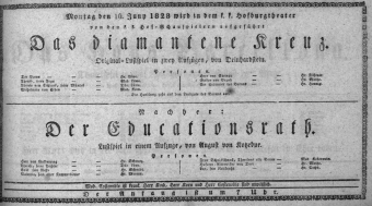 Theaterzettel (Oper und Burgtheater in Wien) 18280616 Seite: 1