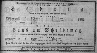 Theaterzettel (Oper und Burgtheater in Wien) 18280625 Seite: 1