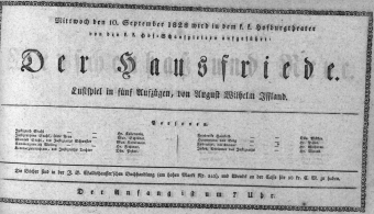 Theaterzettel (Oper und Burgtheater in Wien) 18280910 Seite: 1