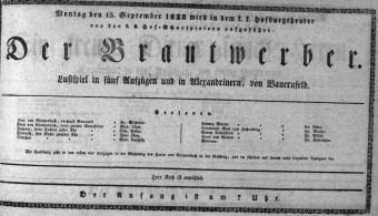 Theaterzettel (Oper und Burgtheater in Wien) 18280915 Seite: 1